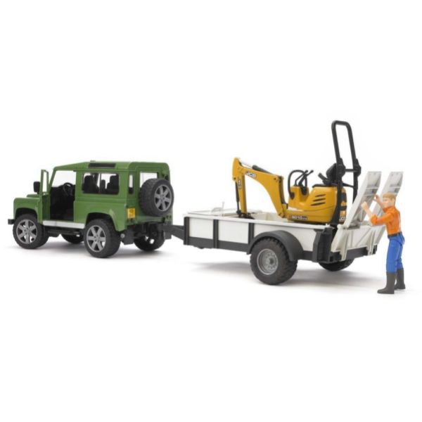 Image de Land Rover Defender avec remorque, mini pelleteuse